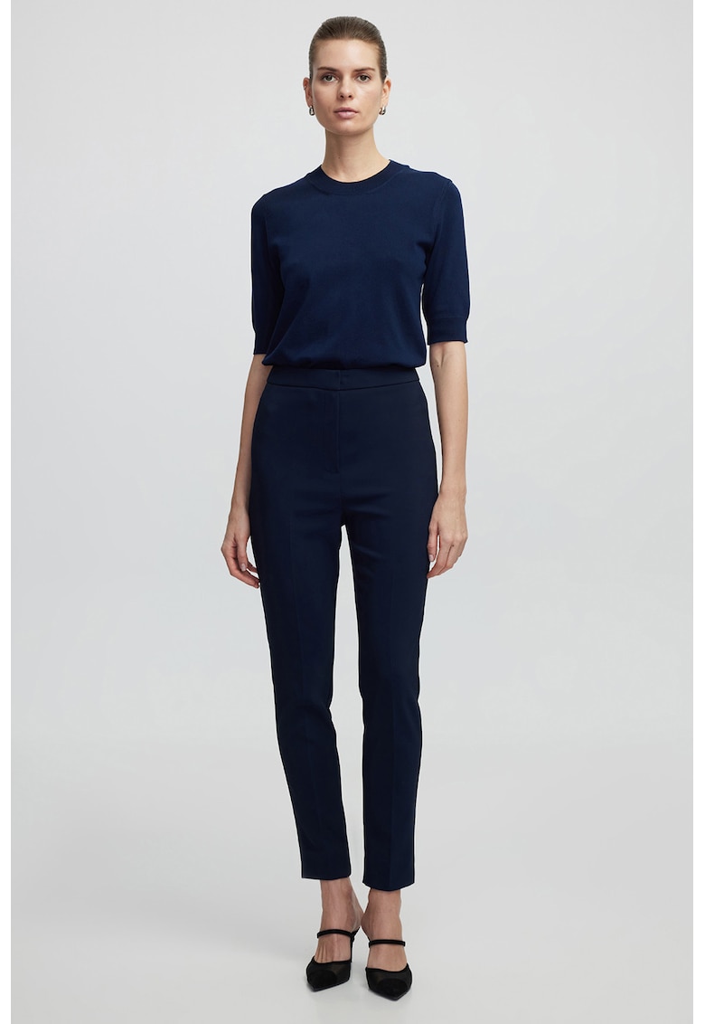Pantaloni crop skinny cu talie inalta - Bleumarin