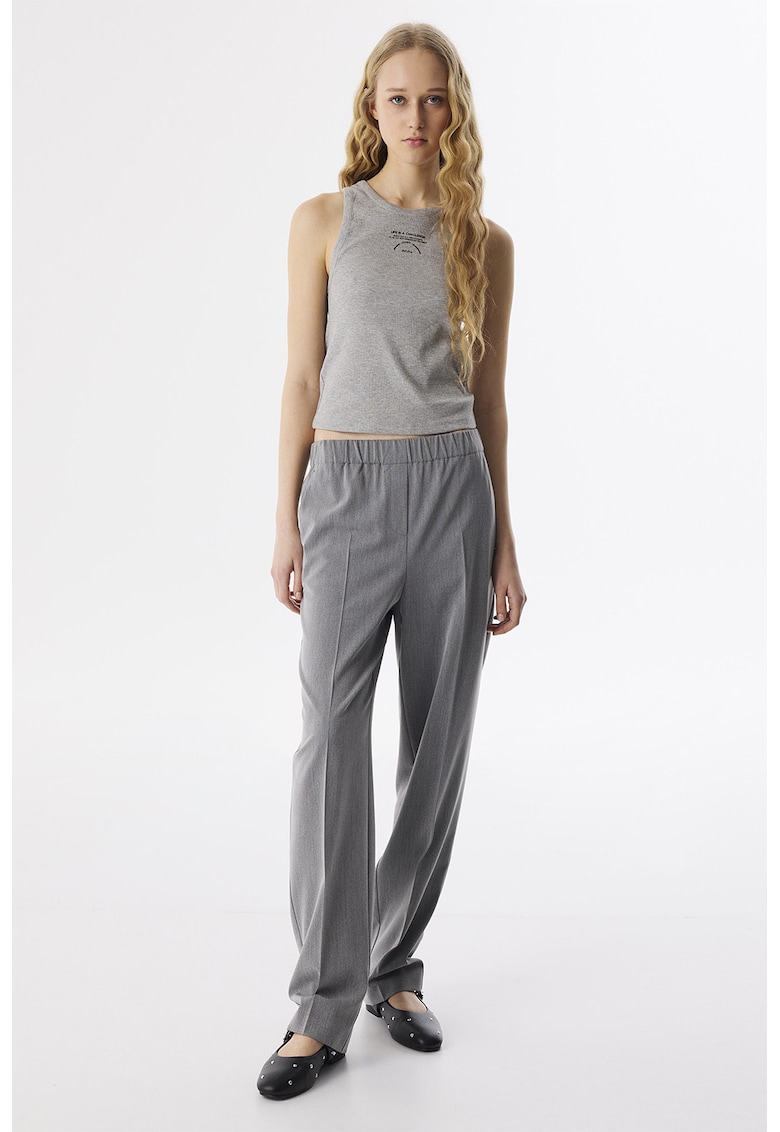 Pantaloni cu croiala conica si talie elastica - Gri