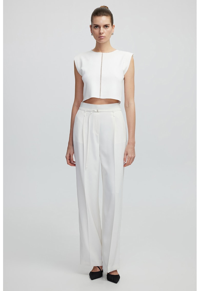 Pantaloni eleganti cu talie inalta - Alb murdar