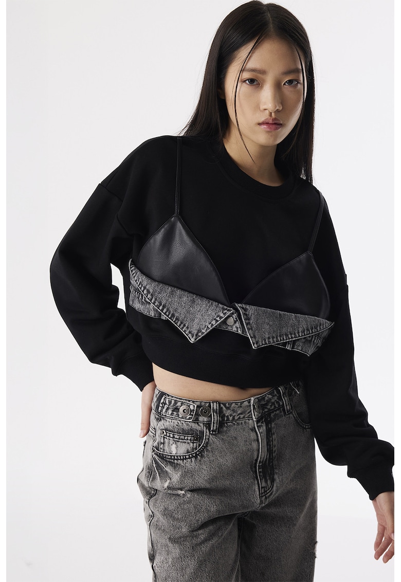 Bluza de trening din amestec de bumbac cu model 2 in 1 - Negru