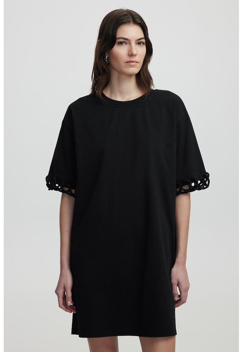 Rochie-tricou scurt cu decolteu la baza gatului - Negru