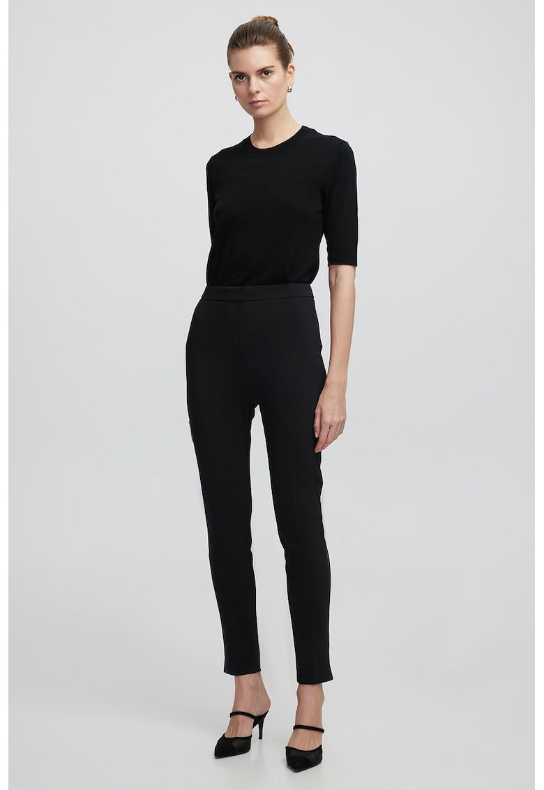 Pantaloni crop skinny cu talie inalta - Negru