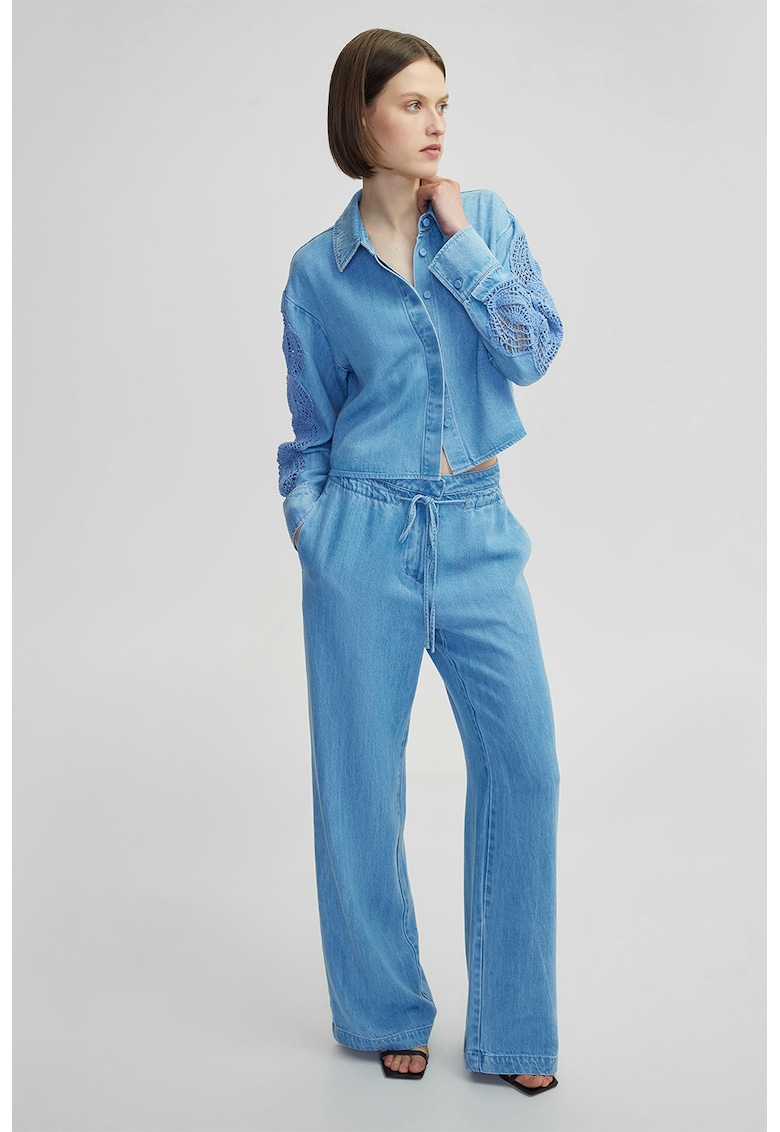 Pantaloni din denim cu croiala ampla - Albastru deschis