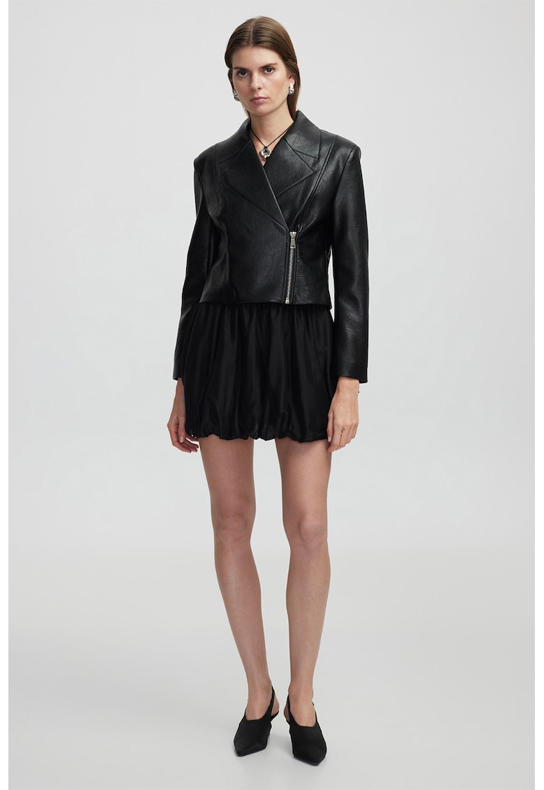 Jacheta crop din piele ecologica - Negru