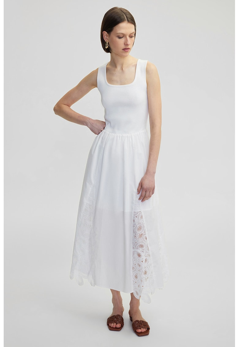Rochie evazata cu garnituri cu broderie - Alb murdar