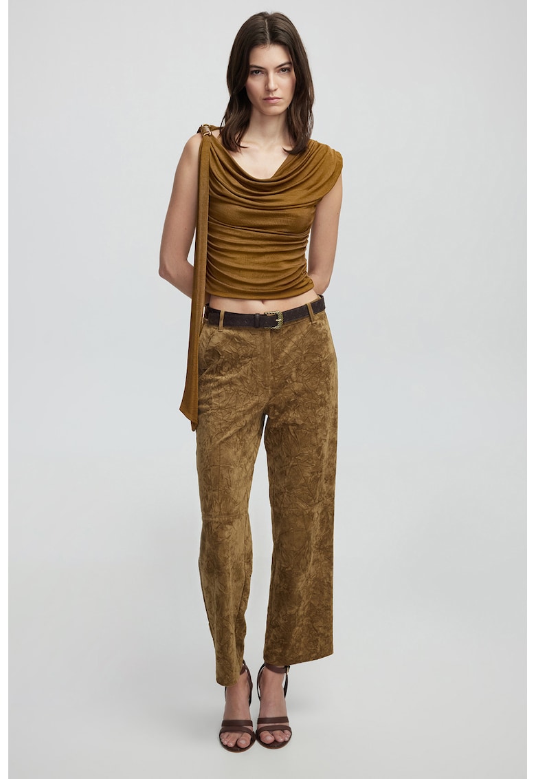 Pantaloni crop cu model - Kaki