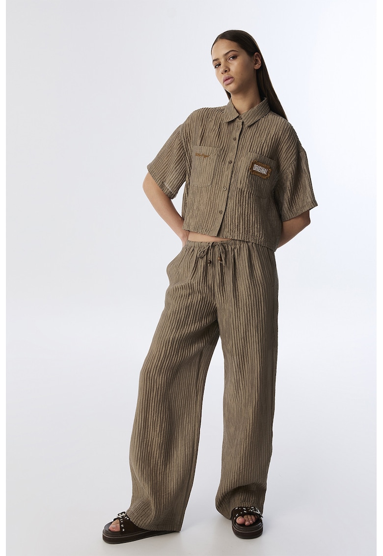 Pantaloni din amestec de lyocell cu croiala ampla - Maro taupe deschis