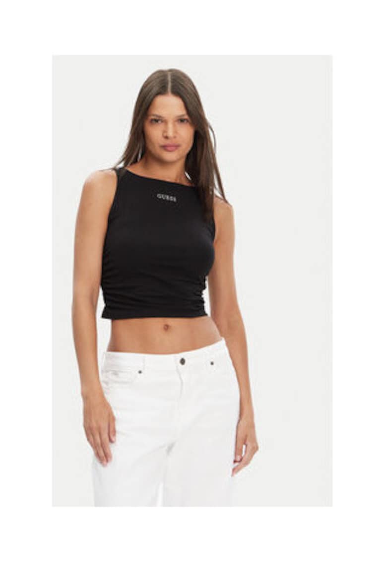 Top scurt din amestec de bumbac cu logo discret -