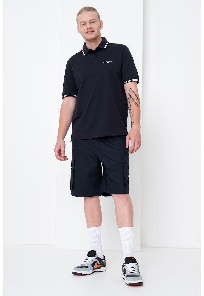 Tricou polo cu benzi contrastante - Bleumarin