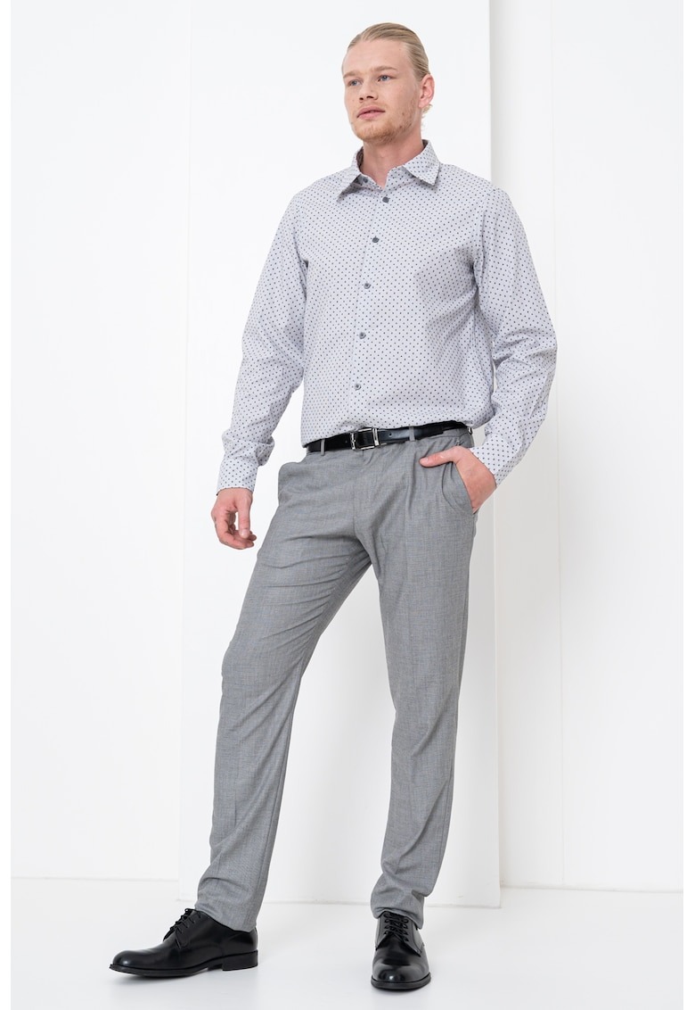 Camasa cu model si guler clasic - Alb/Negru/Gri inchis