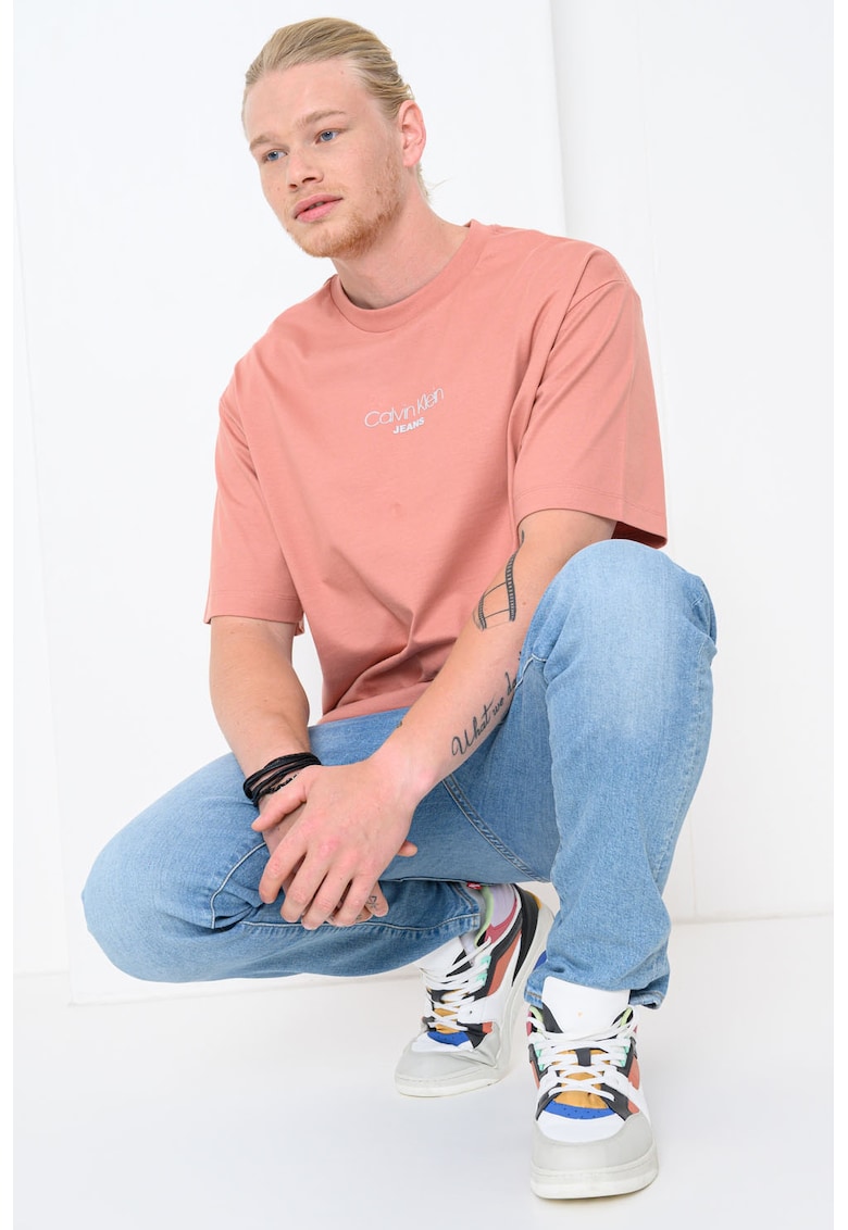 Tricou lejer cu imprimeu logo - Roz somon