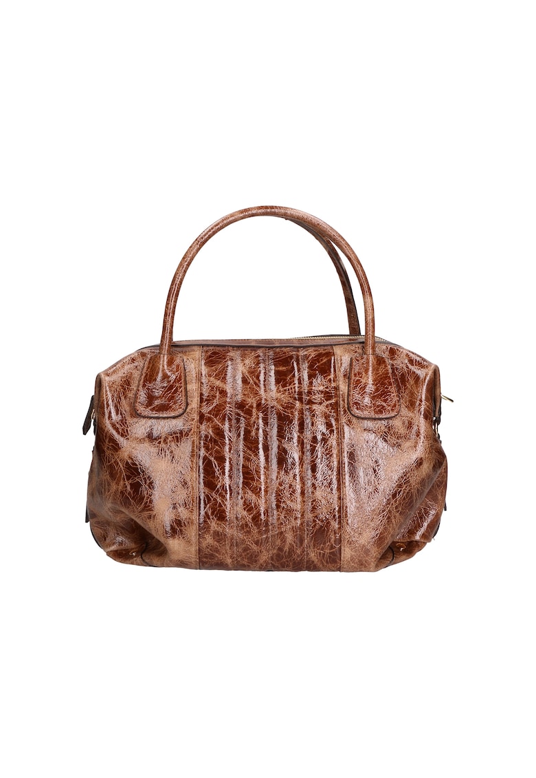Geanta de piele cu maner si bareta detasabila - Maro cognac