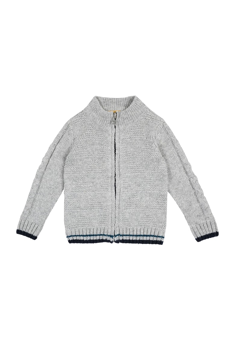 Cardigan cu fermoar si model torsade - Gri