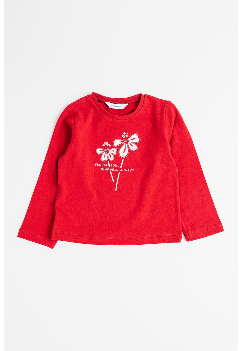 Bluza cu imprimeu si decolteu rotund - Rosu/Alb