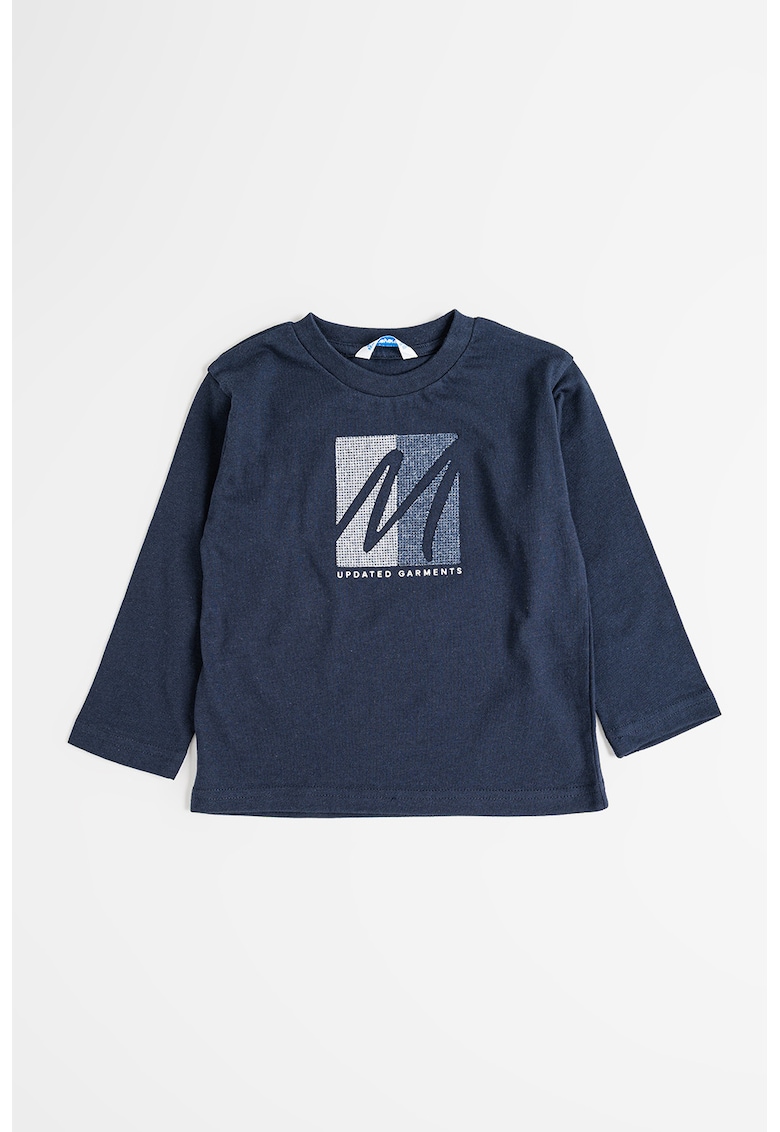 Bluza de bumbac cu decolteu rotund si imprimeu grafic - Bleumarin