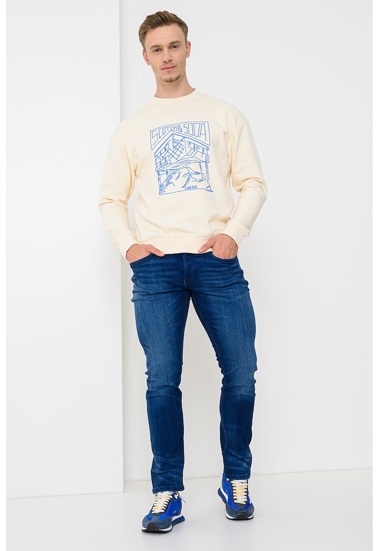 Bluza de trening relaxed fit din bumbac - Albastru/Bej deschis