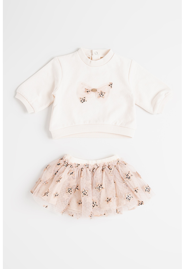 Set de bluza de trening si fusta - Alb murdar/Bej deschis