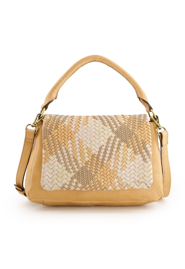 Geanta dama  din piele naturala - crossbody - 3 compartimente - bej/maro - 29x20x10cm