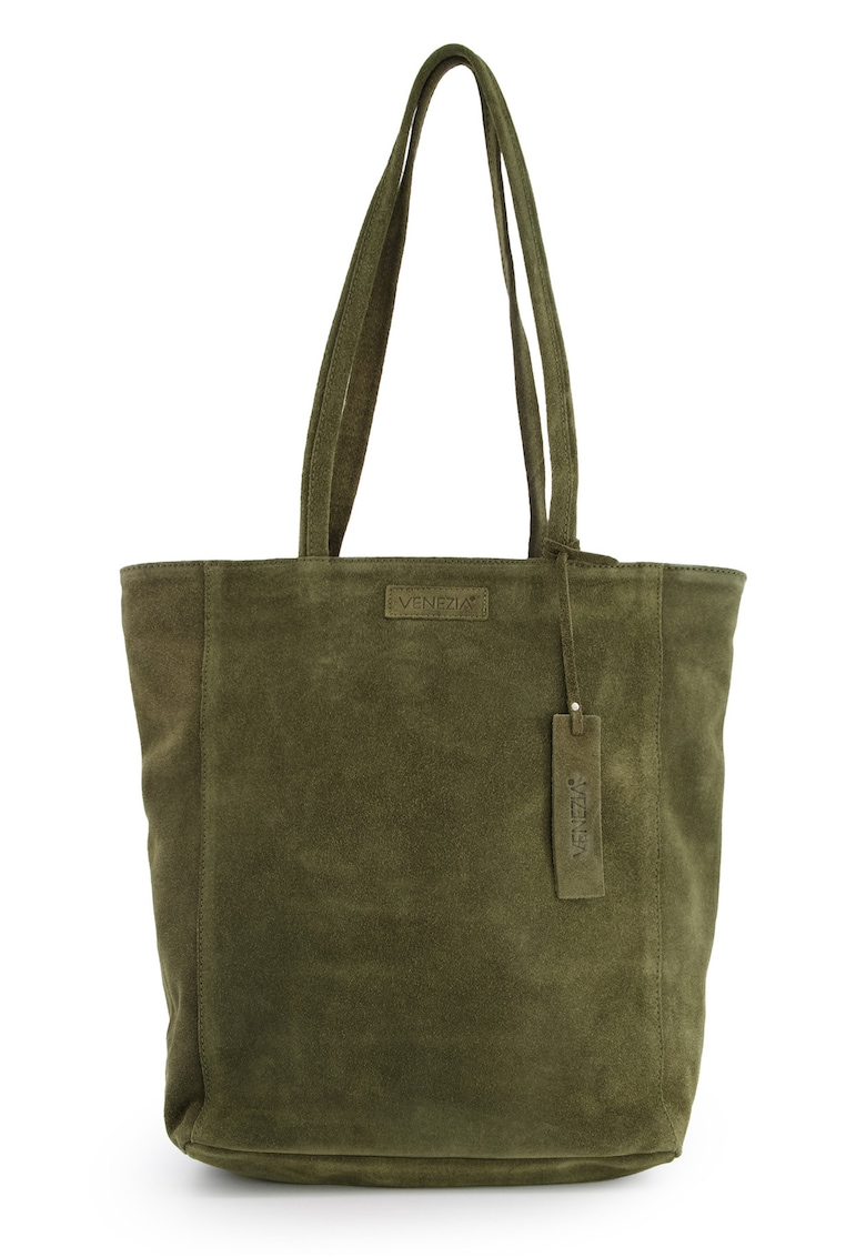 Geanta de umar  din piele intoarsa verde - 37x40x14cm - cu 2 buzunare interioare