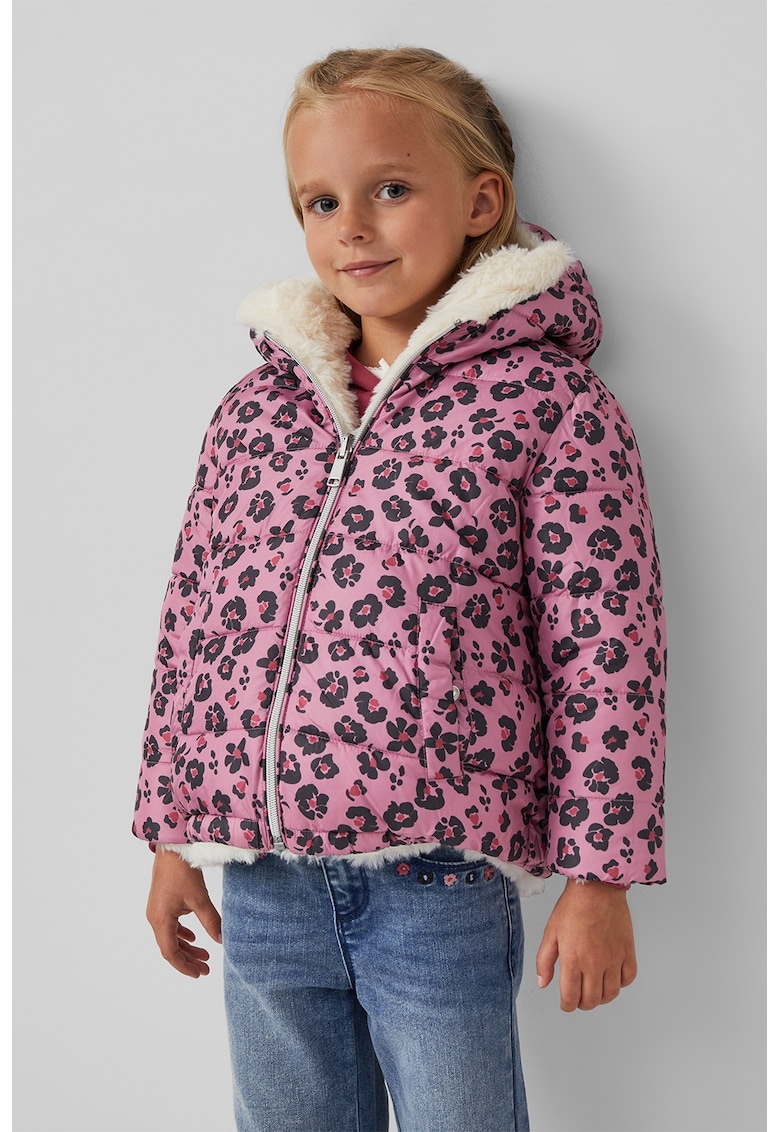 Geaca reversibila cu design floral - Alb fildes/Roz deschis/Gri antracit
