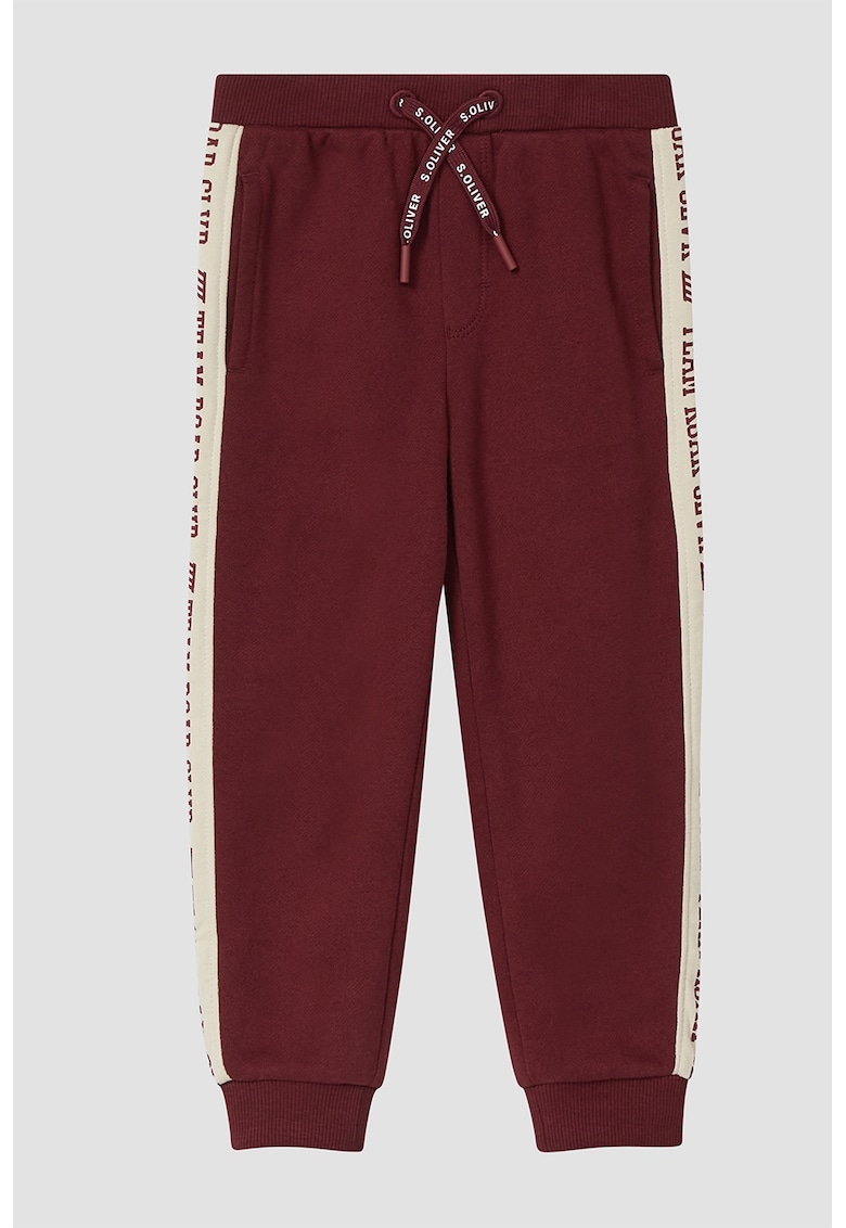 Pantaloni de trening cu segmente contrastante laterale - Visiniu/Bej deschis