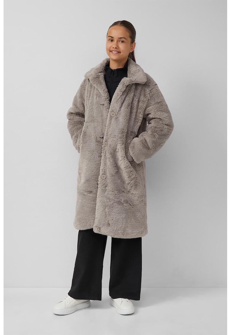 Palton lung din material teddy - Maro taupe