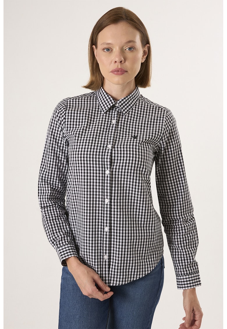 Camasa regular-fit cu model in carouri - Alb/Negru