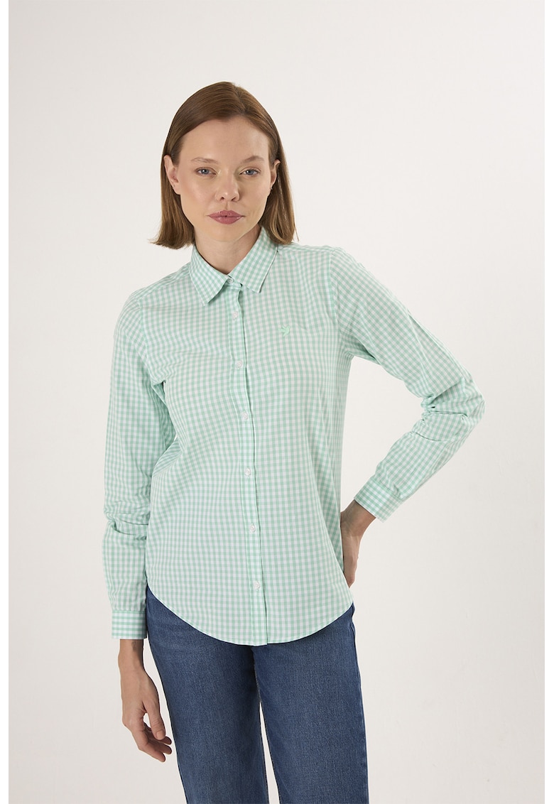 Camasa regular-fit cu model in carouri - Alb/Verde menta
