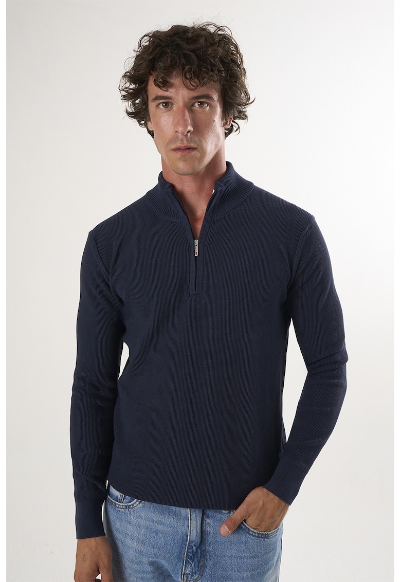 Pulover slim-fit cu fenta cu fermoar - Albastru ultramarin