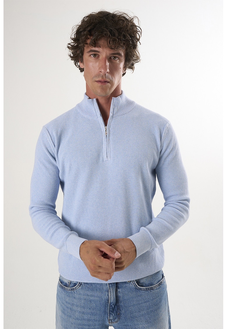 Pulover slim-fit cu fenta cu fermoar - Albastru deschis
