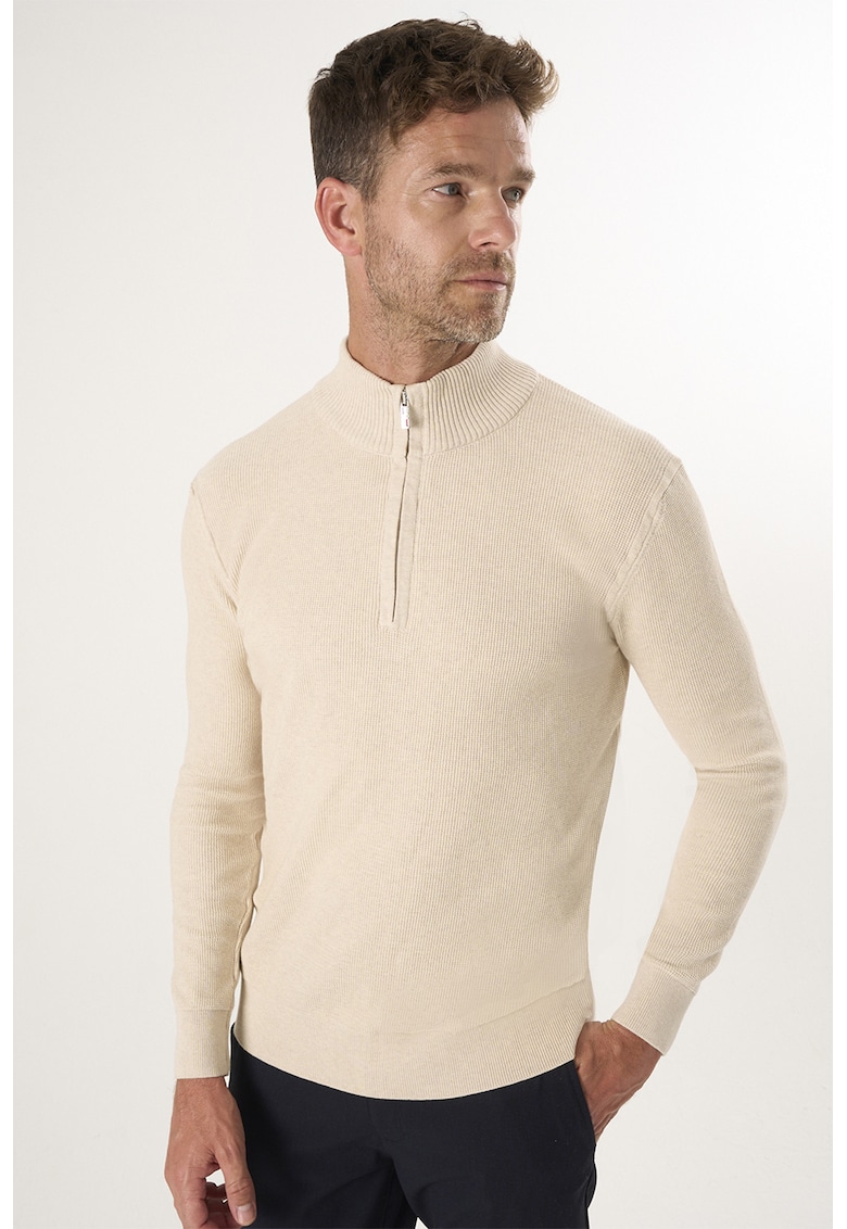 Pulover slim-fit cu fenta cu fermoar - Bej inchis