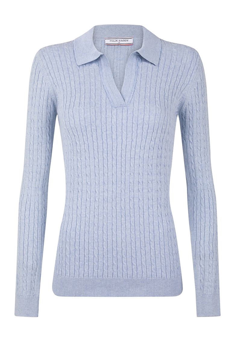 Pulover slim-fit cu model torsade - Albastru deschis
