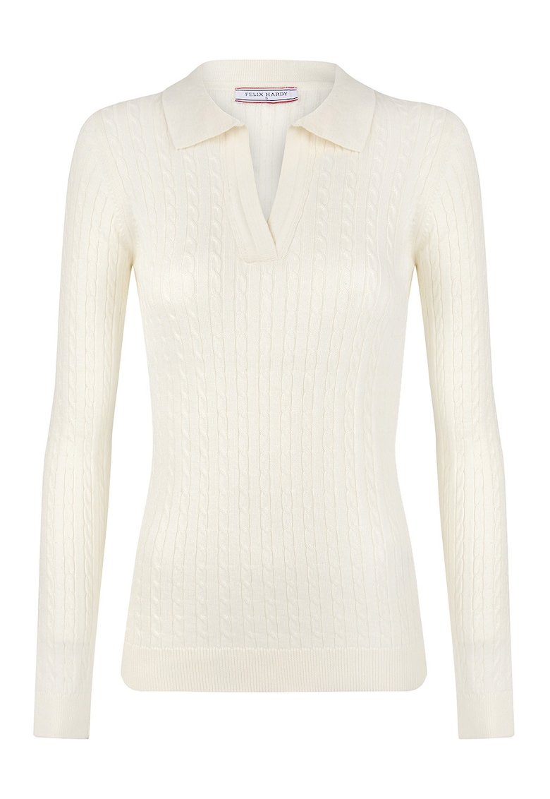 Pulover slim-fit cu model torsade - Alb fildes