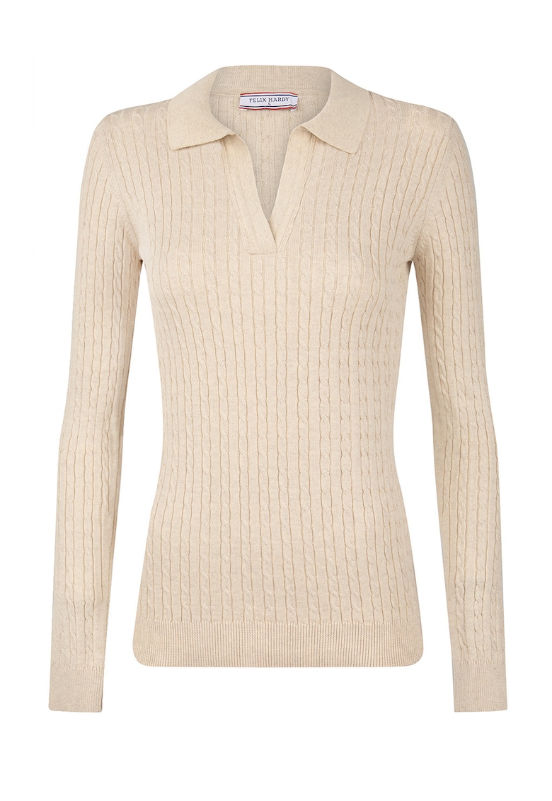 Pulover slim-fit cu model torsade - Bej inchis