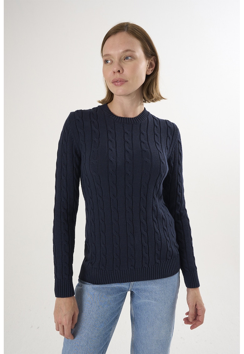 Oferte la Pulover cu decolteu la baza gatului si model torsade - Albastru ultramarin