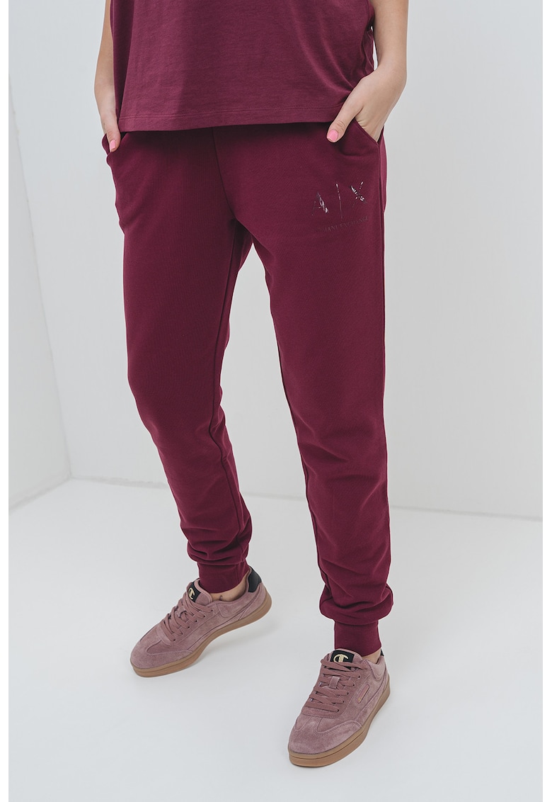 Pantaloni de trening din bumbac cu buzunare laterale - Visiniu