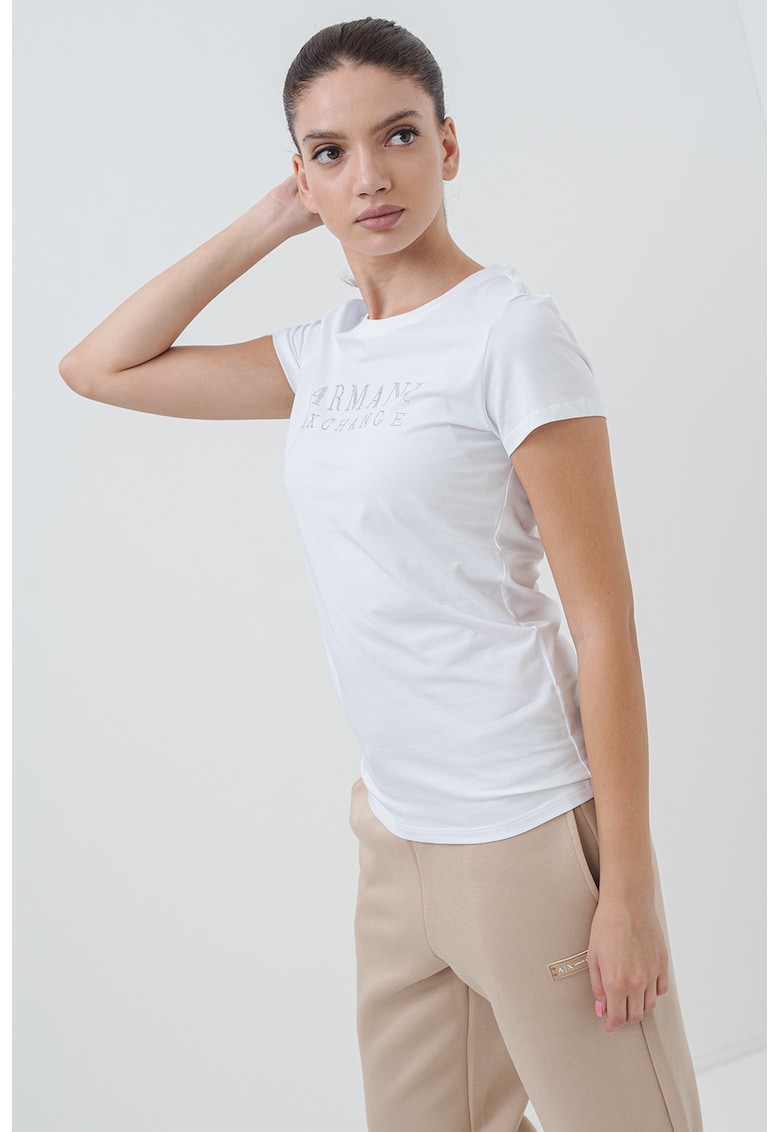 Tricou slim-fit decorat cu logo - Alb/Transparent