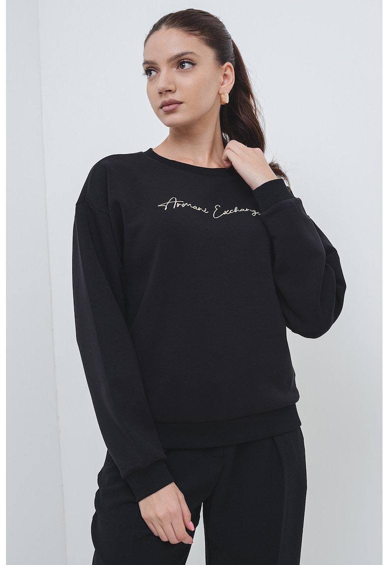 Bluza de trening cu decolteu la baza gatului si logo - Auriu/Negru