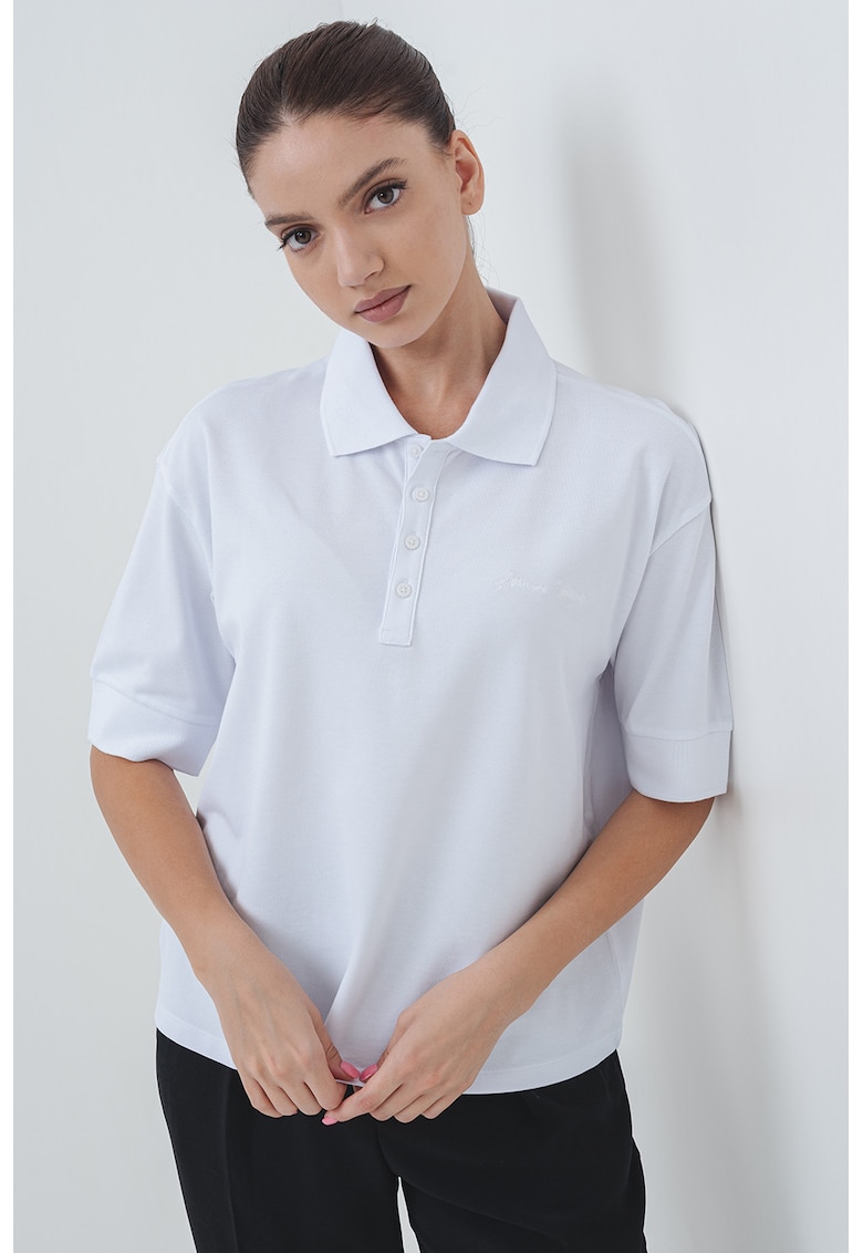 Tricou polo cu maneci cazute - Alb