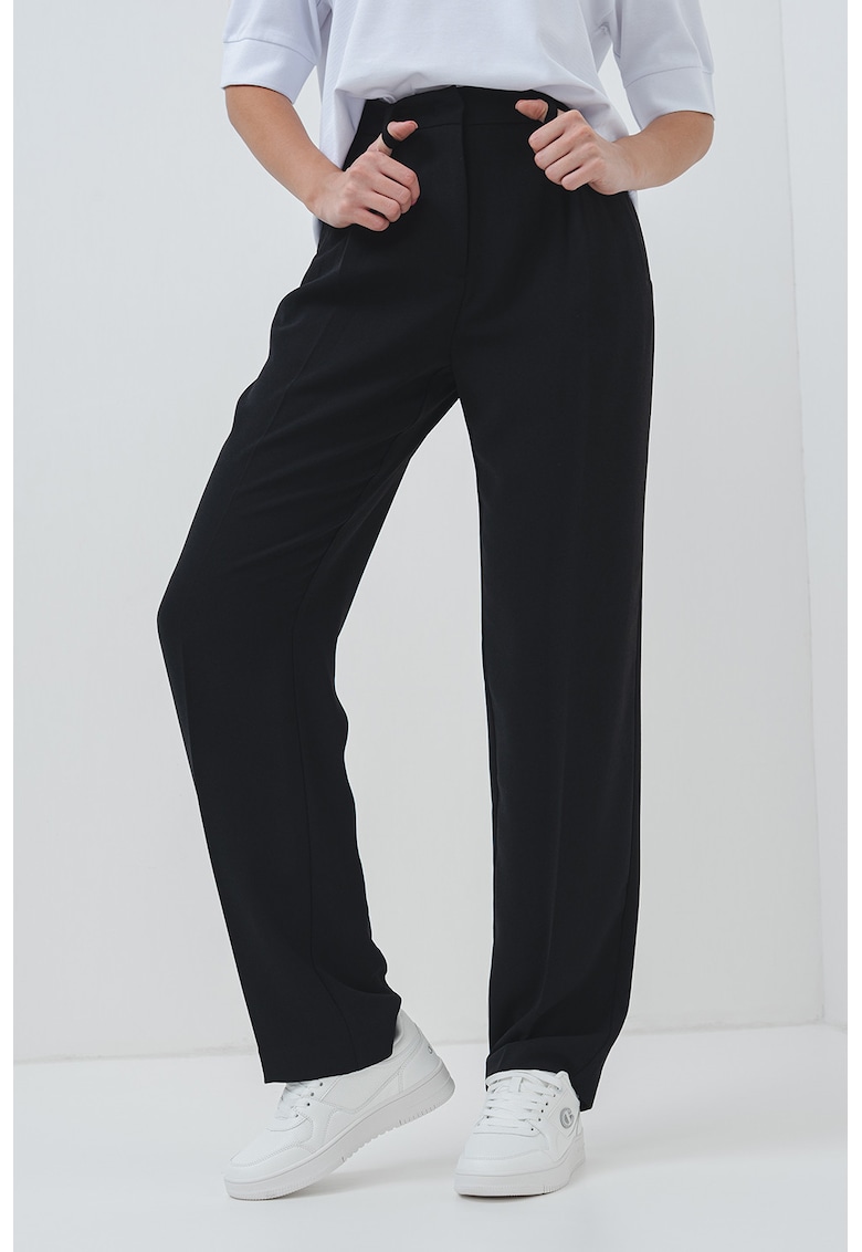 Pantaloni drepti cu talie inalta - Negru