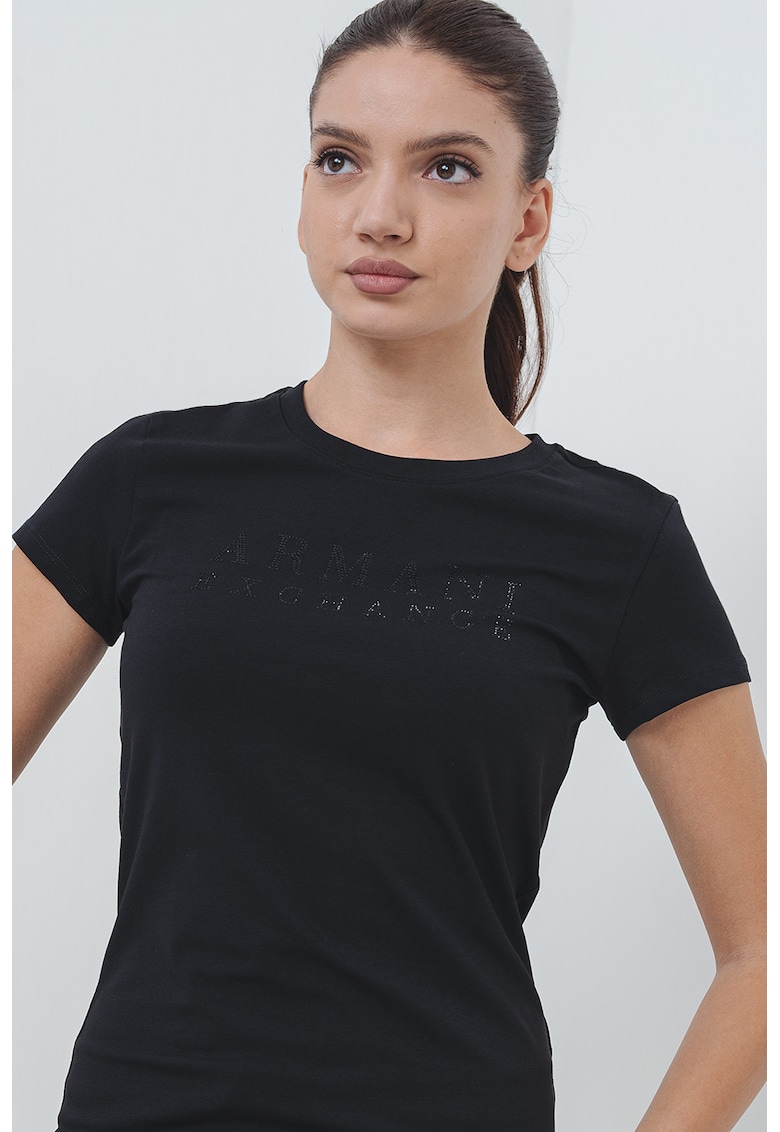 Tricou slim-fit decorat cu logo - Negru