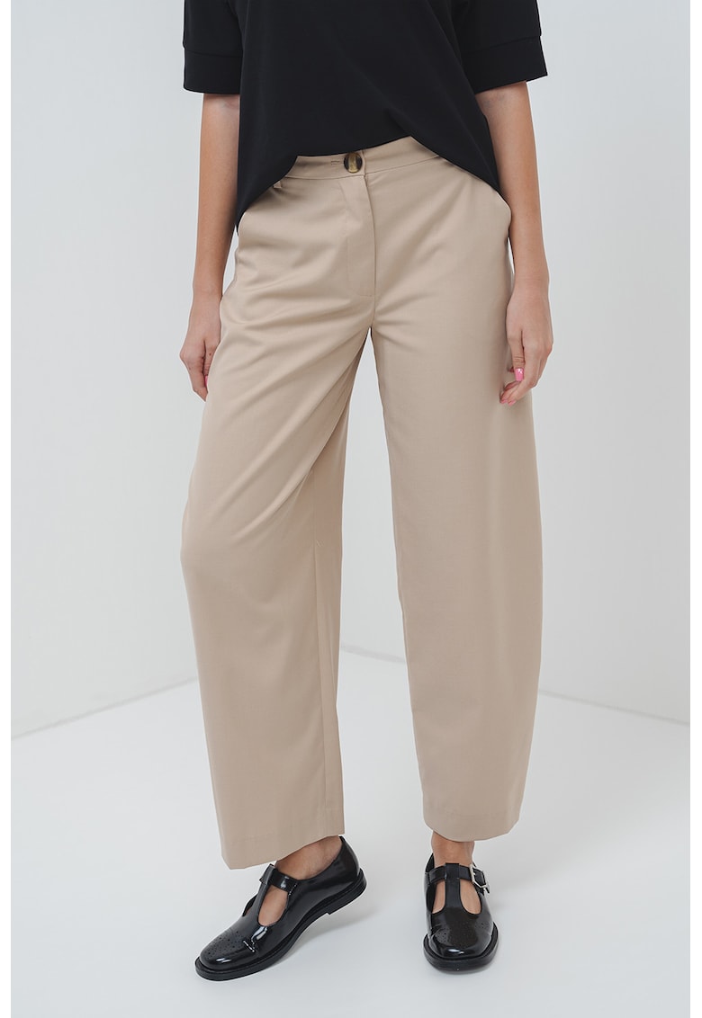 Pantaloni relaxed-fit cu talie inalta - Bej inchis
