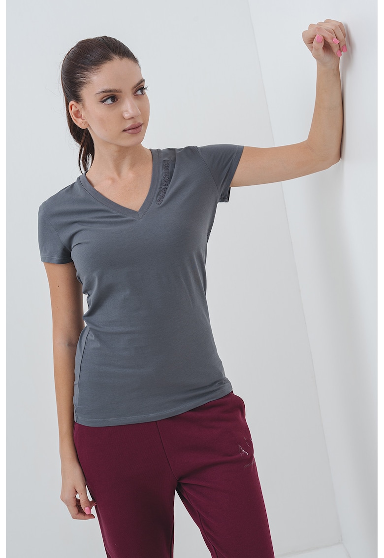 Tricou slim-fit cu decolteu in V - Gri