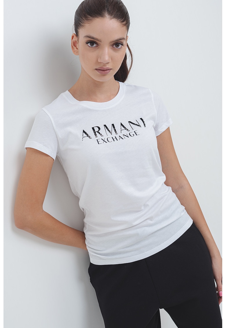 Tricou slim-fit cu imprimeu pe piept - Alb/Negru