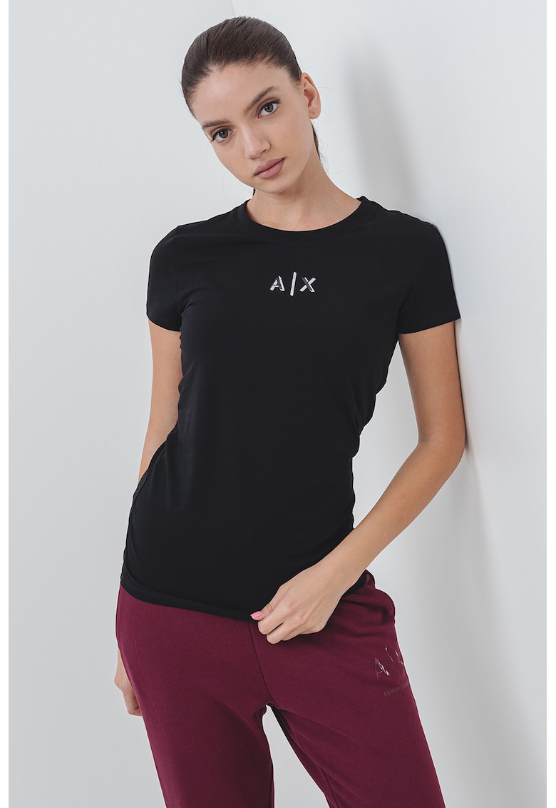 Tricou slim-fit din bumbac - Negru/Argintiu
