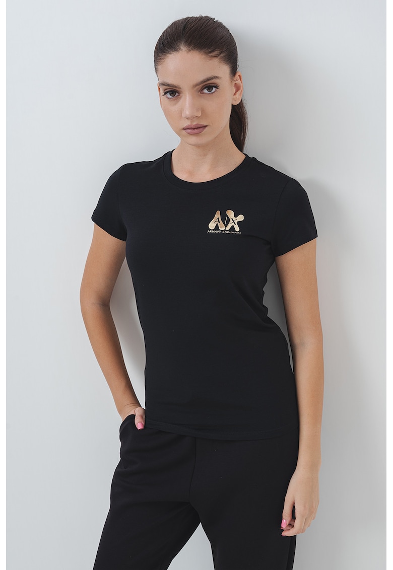 Tricou slim-fit cu imprimeu logo stralucitor - Auriu/Negru