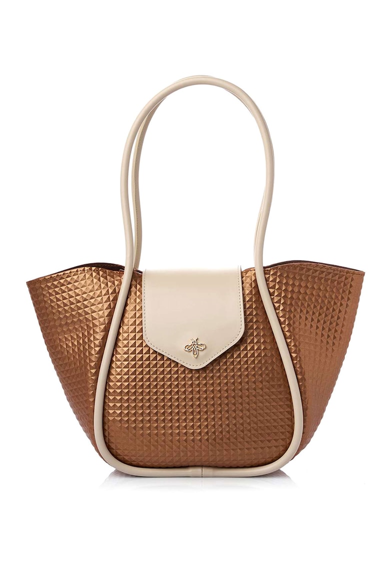 Oferte la Geanta shopper din piele ecologica - Bronz/Bej deschis