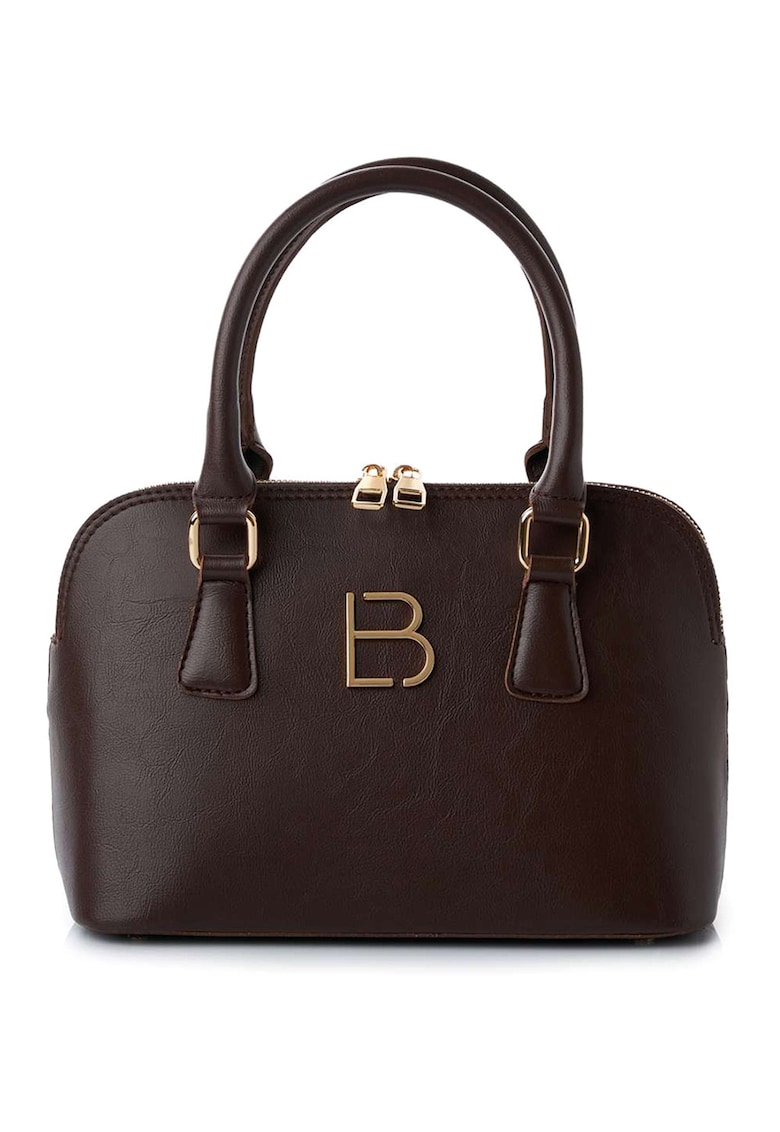 Geanta crossbody din piele ecologica cu logo metalic - Maro inchis