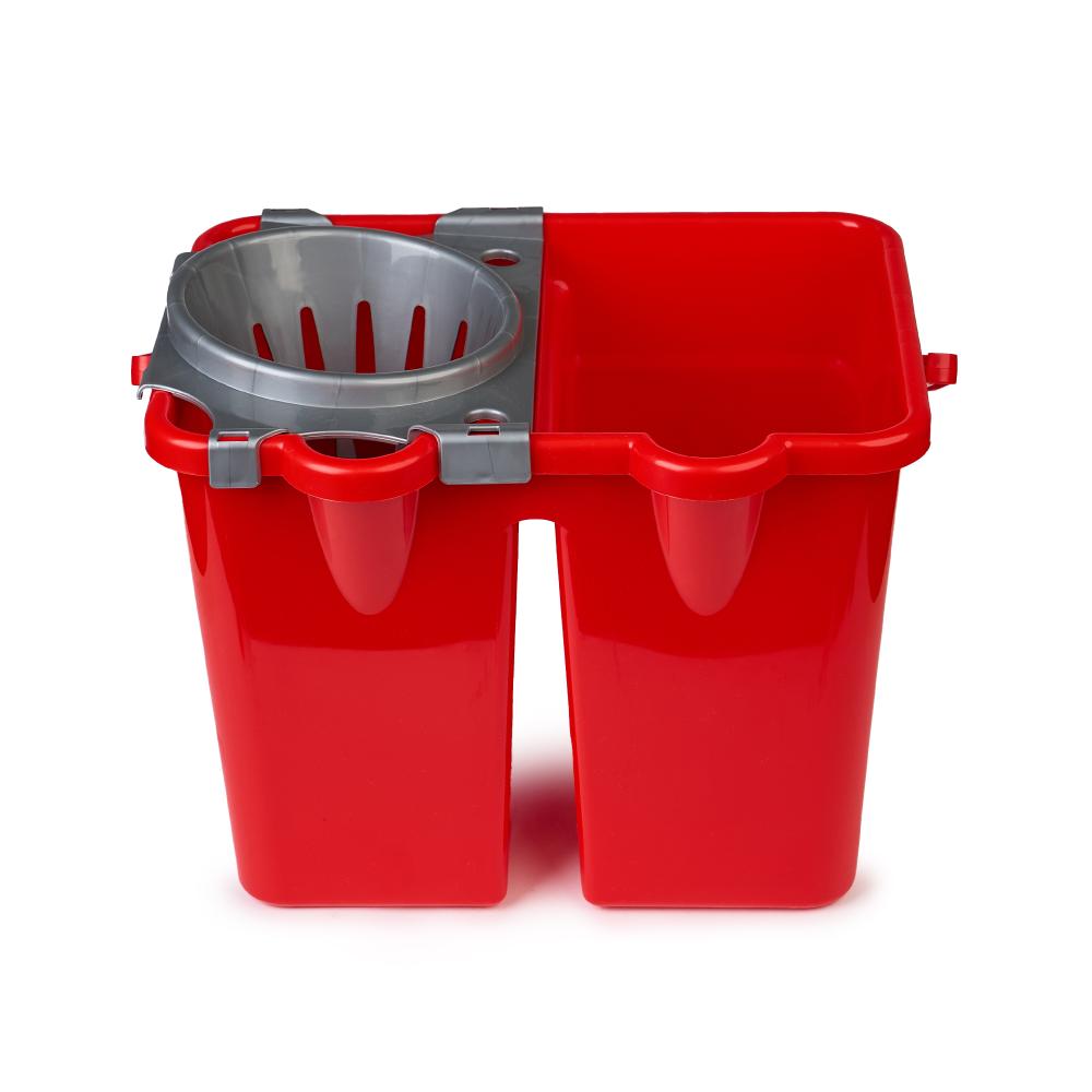 Galeata dubla cu storcator si roti, plastic, rosu, 15 l