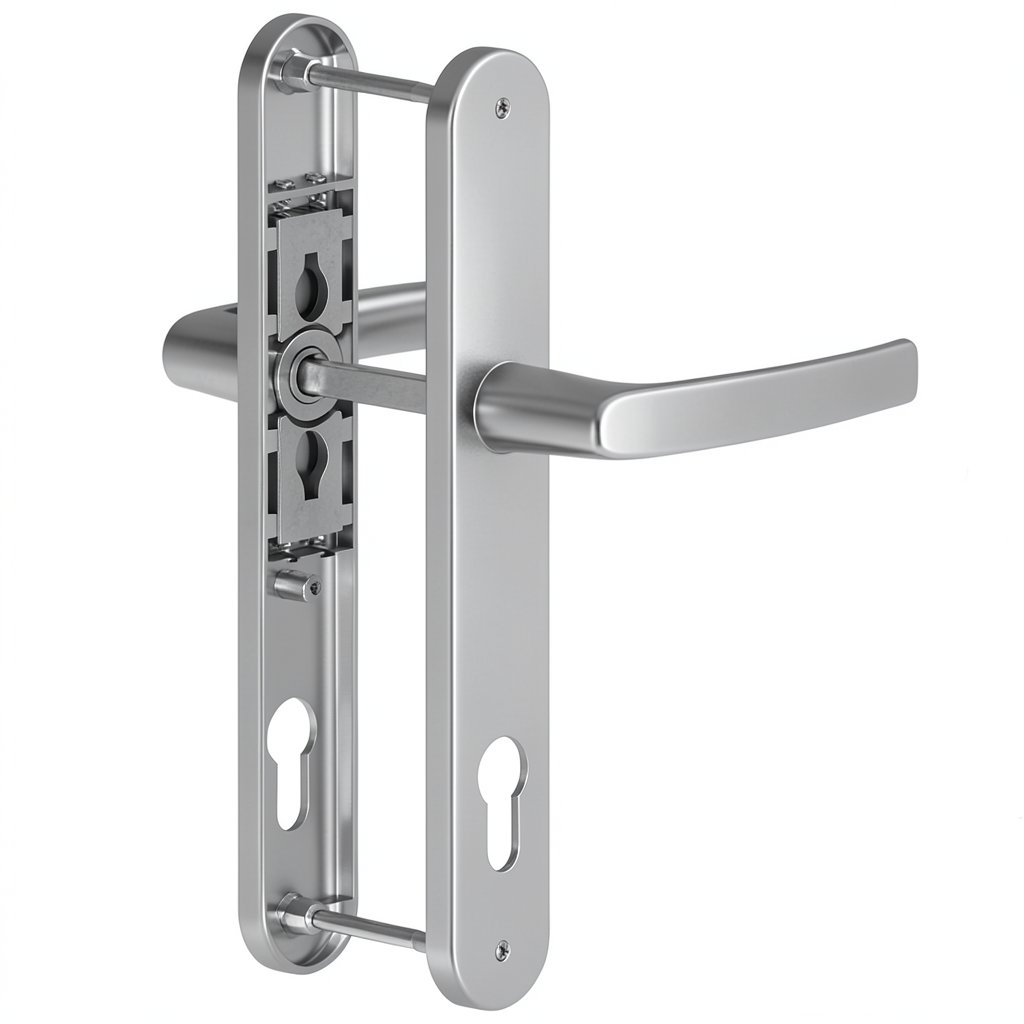 Maner usa PVC cu sild, aluminiu, argintiu, 195 x 92 x 35 mm
